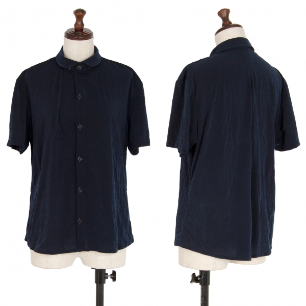 ワイズY's ポリラウンドカラー半袖シャツ 紺2