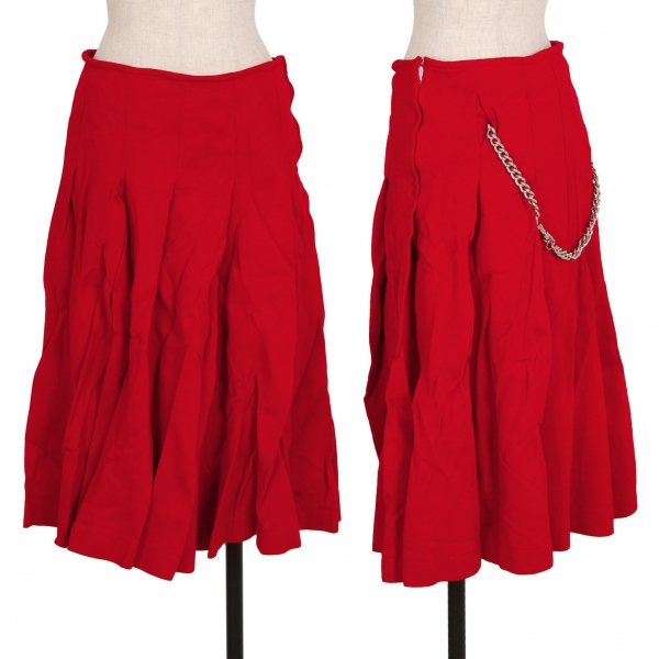 コムコム コムデギャルソンCOMME des GARCONS 染めチェーン装飾エステルプリーツスカートパンツ 赤S