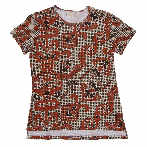 ヴィヴィアンウエストウッドVivienne Westwood コットンモザイク柄Tシャツ 茶ベージュS
