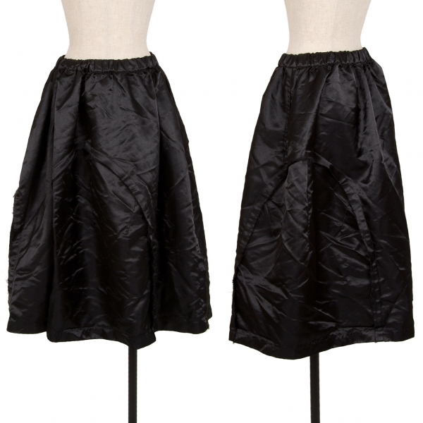 ブラックコムデギャルソンBLACK COMME des GARCONS ポリカーブ裁ち切替光沢スカート 黒XS