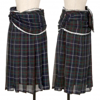  COMME des GARCONS See-through Check Gather Skirt Green,Navy S
