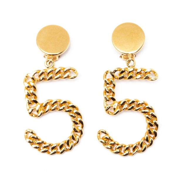 Chanel Chain Coco Mark Earrings Gold Plated Women's - 2 Pieces