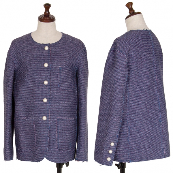 CHANEL Collarless Tweed Jacket Blue,Pink,Black 36