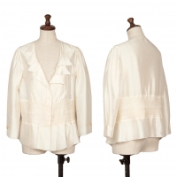  GIORGIO ARMANI Embroidered Gather Switching Silk Blouse Ivory 40