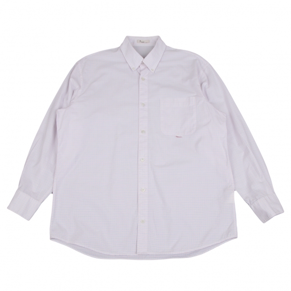 パパスPapas コットングラフチェックボタンダウンシャツ 白ピンク48M