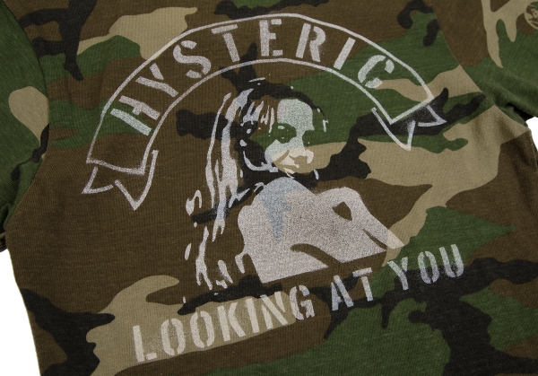 HYSTERIC GLAMOUR Girl Camouflage Chest Pocket T Shirt Green S