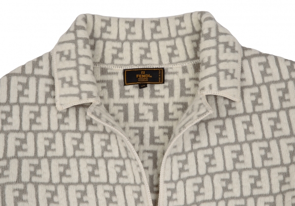 FENDI Zucca Jacquard Knit Jacket Grey,Ivory 40
