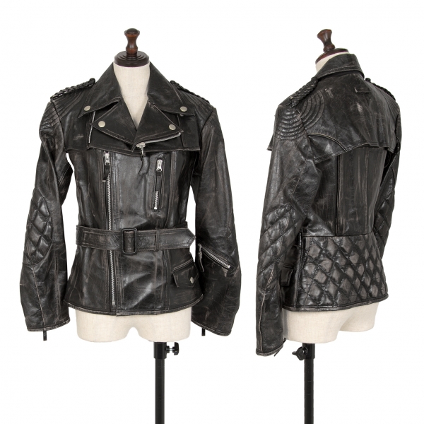 Jean Paul GAULTIER FEMME Separate Leather Motor cycle Jacket Black