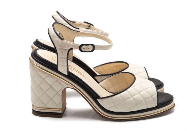 CHANEL Matelasse Ankle Strap Sandals Cream 39(About US 9)