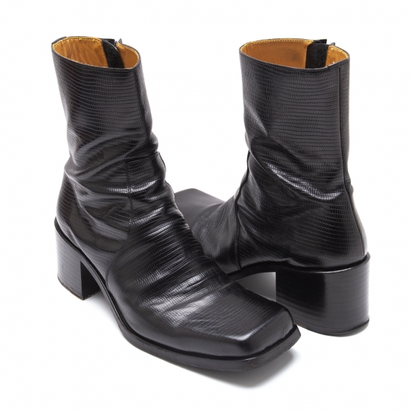 JOHN LAWRENCE SULLIVAN Embossed Square Toe Boots Black 8(About US 