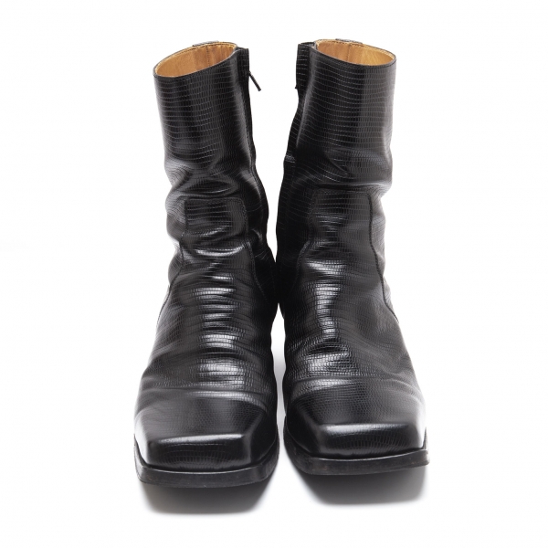 JOHN LAWRENCE SULLIVAN Embossed Square Toe Boots Black 8(About US 