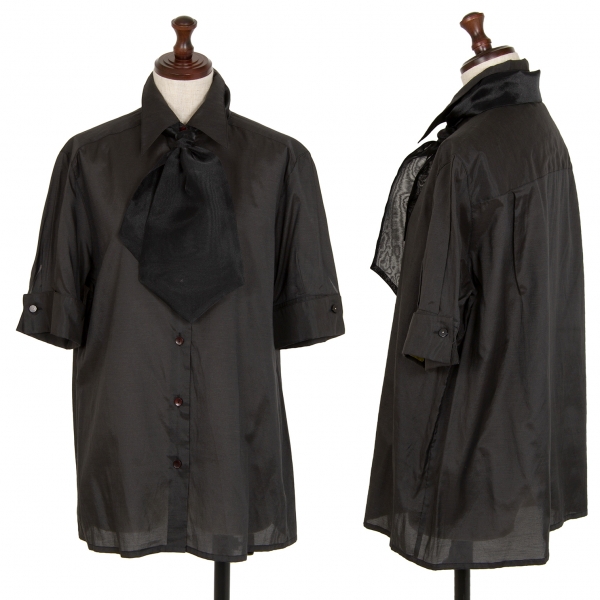 ジュニアゴルチエJUNIOR GAULTIER スカーフ付きシースルー5分袖カフスシャツ 黒40