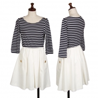  BLUE LABEL CRESTBRIDGE Stripe T Shirt Switching Dress Navy,White 38
