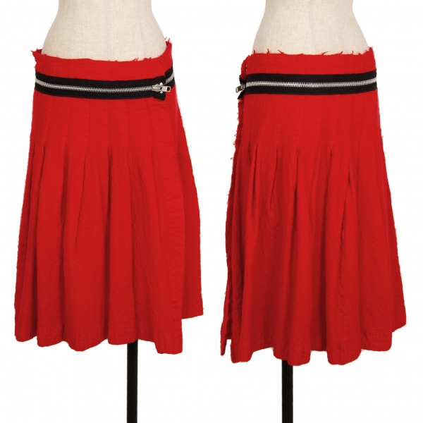 トリココムデギャルソンtricot COMME des GARCONS 製品染めアンゴラ混ジップデザインプリーツスカート 赤M