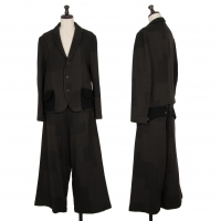  Y's Patchwork Woven Pocket Design Wool Jacket & Pants Black,Brown 1