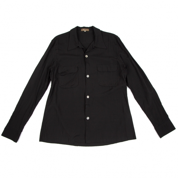 ワイズフォーメンY's for men レーヨンポケットデザインオープンカラーシャツ 黒4