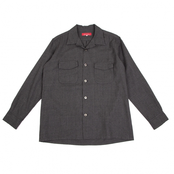 ワイズフォーメンY's for men 赤ラベル ウールポケットデザインオープンカラーシャツ グレー2