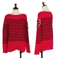  GAULTIER JEAN'S Stripe Patch Knit Sweater (Jumper) Red 40