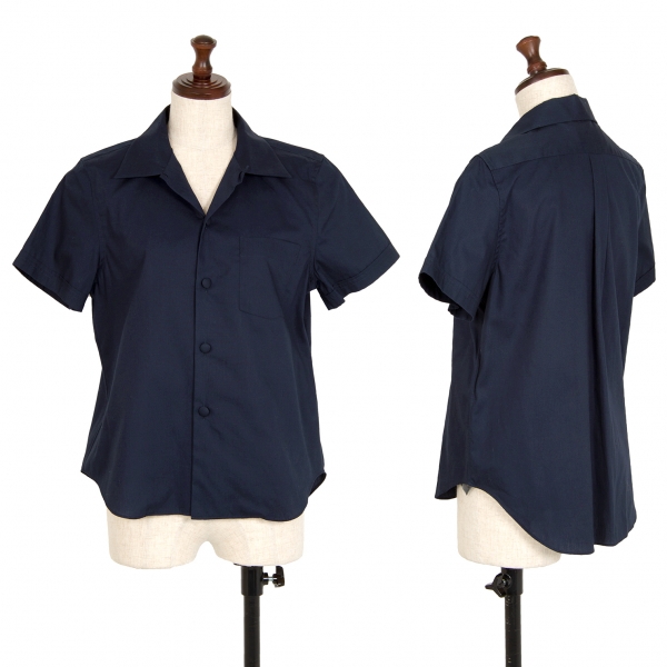 トリココムデギャルソンtricot COMME des GARCONS コットンオープンカラー半袖シャツ 紺M