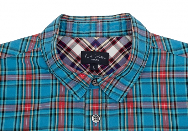 Paul JEANS Cotton Check Short Sleeve Blue,Red L | PLAYFUL