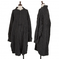  Y's Wool Wrinkled Stripe Long Shirt Dress Charcoal 2
