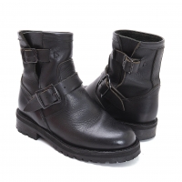  Y's Double belt Leather Middle Boots Black 3 (US About 7.5)