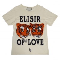  GUCCI Sequin Embellished Tiger Print T Shirt Cream XS