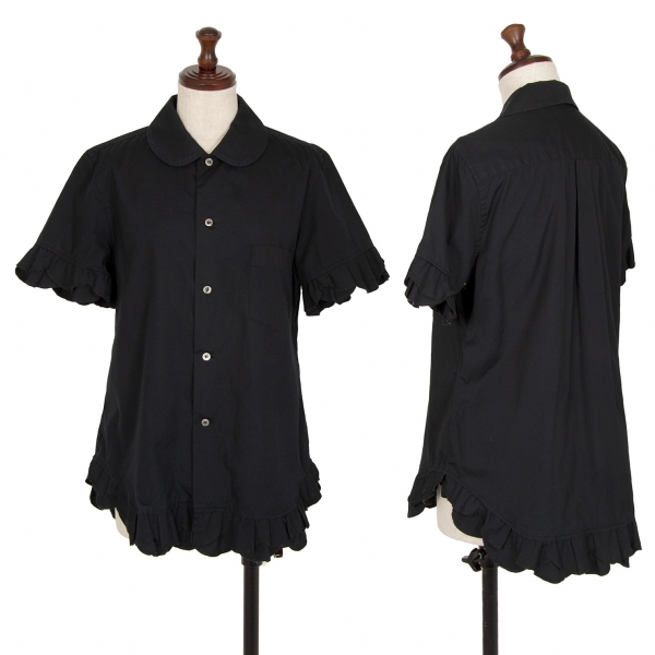 コムコム コムデギャルソンCOMME des GARCONS フリル装飾ラウンドカラー半袖シャツ 黒S