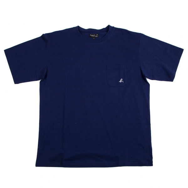 アニエスベーオムagnes b. homme ワンポイント刺繍ポケットTシャツ 青3