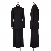  Yohji Yamamoto FEMME Wool Gabardine Switching Jacket & Skirt Black 1・2