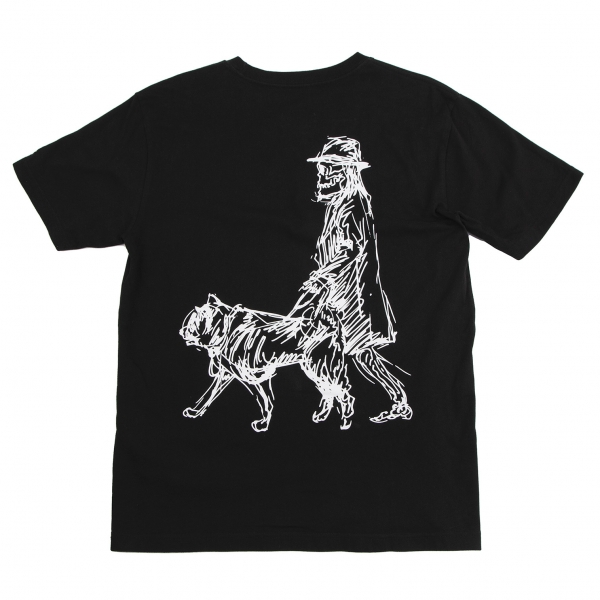ヨウジヤマモト プールオム×ニューエラYohji Yamamoto POUR HOMME×NEWERA バックドローイングプリント反転ロゴ刺繍Tシャツ 黒4