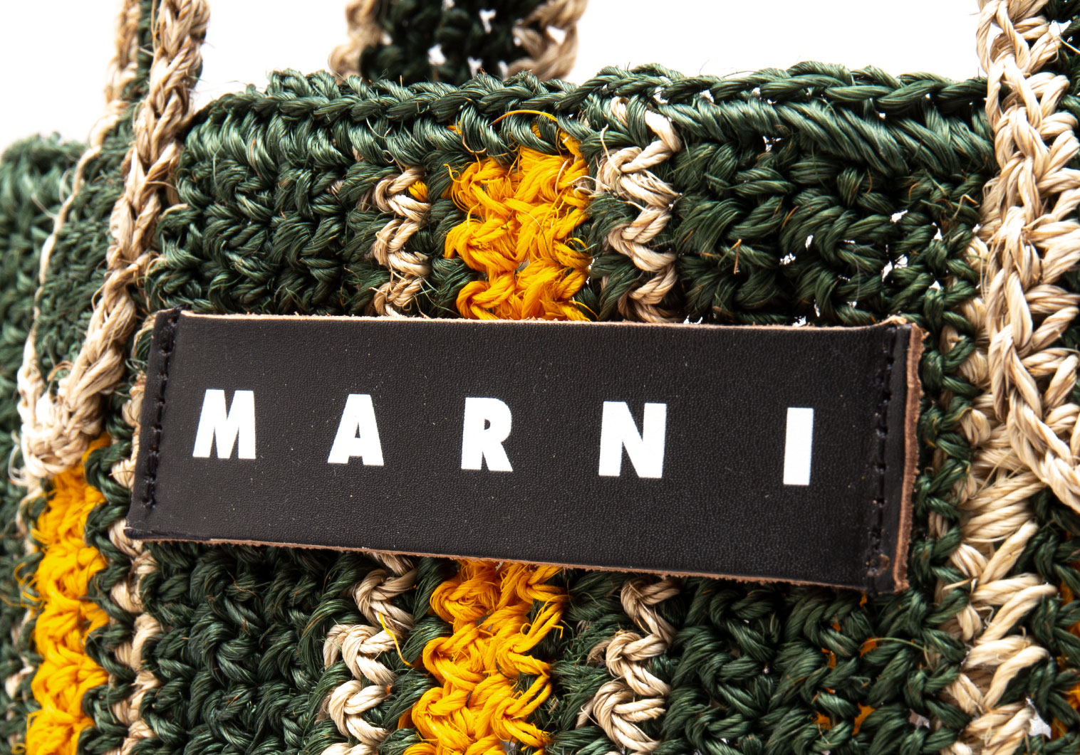 マルニMARNI 天然繊維製ストライプトートバッグ 緑黄