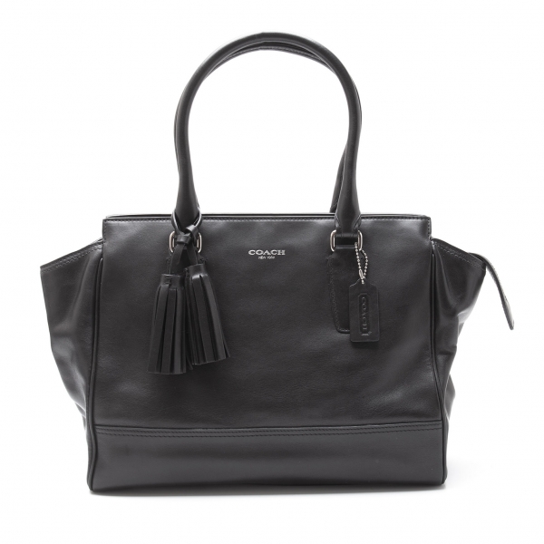  COACH 24201 Leather Tassel Tote Bag Black 
