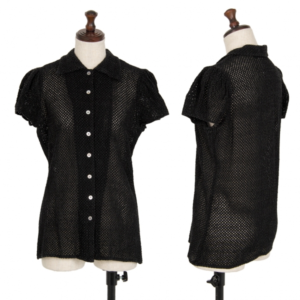 アツロウタヤマA.T ATSURO TAYAMA メッシュ編みギャザースリーブ半袖シャツ 黒M位