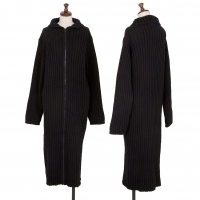  Yohji Yamamoto FEMME Zip Front Chunky Long Knit Sweater (Jumper) Black M