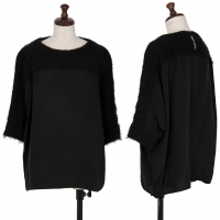  Y's Cupra Tweed Switching Short Sleeve Shirt Black,Navy 2