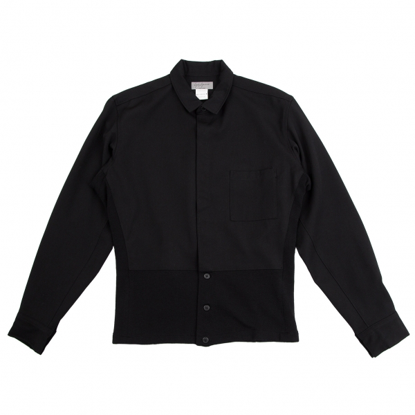 ヨウジヤマモト プールオムYohji Yamamoto POUR HOMME 裾リブニット切替ウールギャバシャツ 黒M位