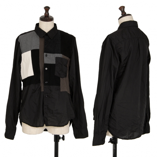 ブラックコムデギャルソンBLACK COMME des GARCONS 製品染め異素材パッチワークシャツ 黒S