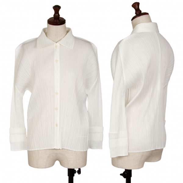 プリーツプリーズPLEATS PLEASE 袖折り返しデザインプリーツシャツ 白3