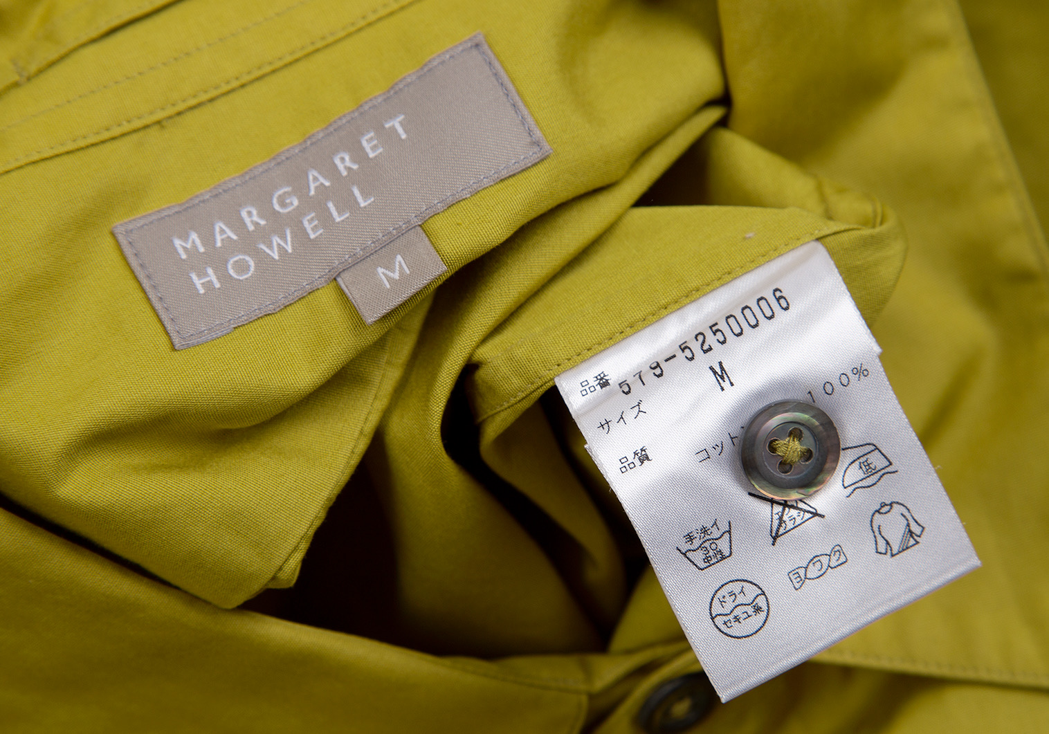 マーガレットハウエルMARGARET HOWELL コットン胸ポケットシャツ 黄緑M