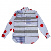  COMME des GARCONS SHIRT Stripe Switching Dot Printed Check Shirt White,Sky blue XS