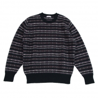  Papas Wool Pattern Stripe Knit Sweater (Jumper) Navy,Multi-Color S-M