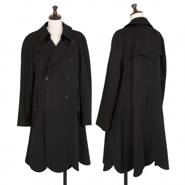 COMME des GARCONS Wool Gaba Round Hem Trench Coat Black S | PLAYFUL