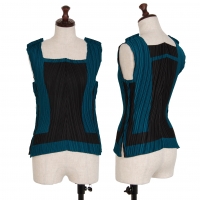  ISSEY MIYAKE FETE Line Design Pleats Sleeveless Shirt Blue,Black S-M