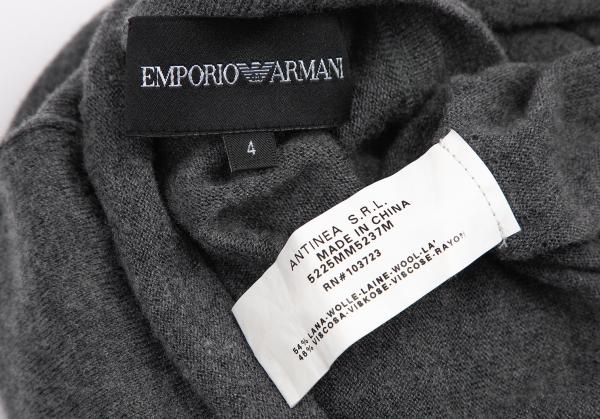 EMPORIO ARMANI Wool Rayon Neck Button Knit Top (Jumper) Grey 4