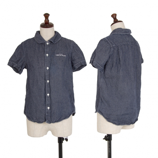 トリココムデギャルソンtricot COMME des GARCONS ワンポイント刺繍デニムラウンドカラー半袖シャツ インディゴS