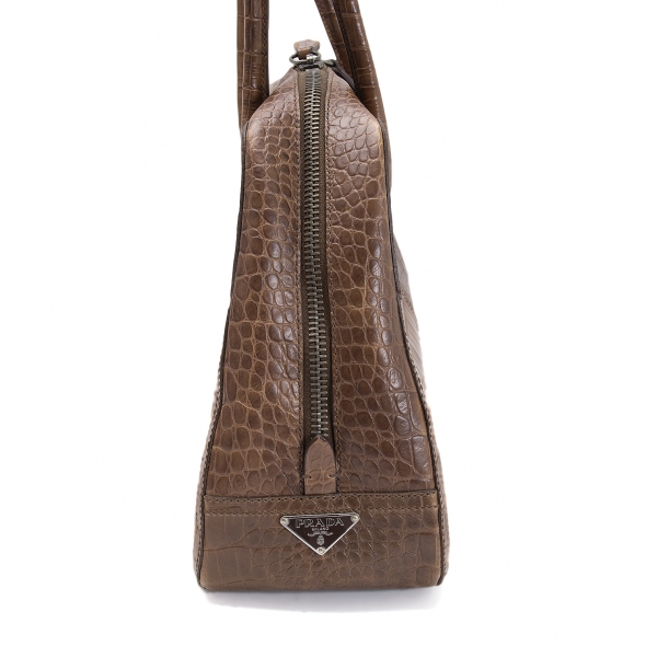 Prada Brown Croc Embossed Leather Satchel Bag Prada