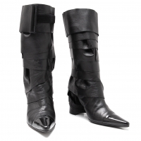  Jean-Paul GAULTIER Mummy Cover Belted Leather Boots Black M (US About 6)