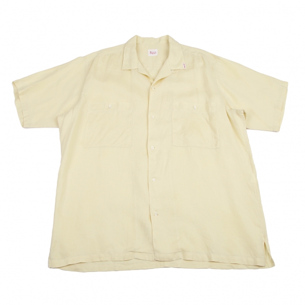 パパスPapas リネンオープンカラー半袖シャツ 薄黄L