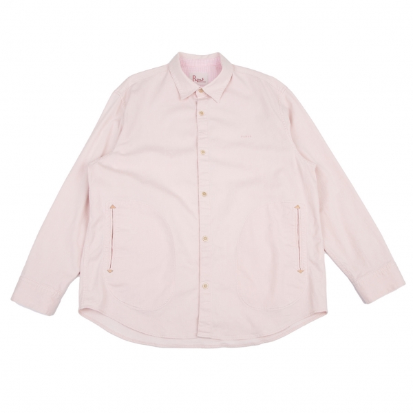 パパスPapas ストレッチコットンリネンポケット付きシャツ 薄ピンク52LL